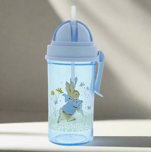 Flopsy and Peter Rabbit Reusable BPA Free Water Bottles - 9oz/270ml Blue, Pink, With Lid and Straw, Leak Proof, With Handle