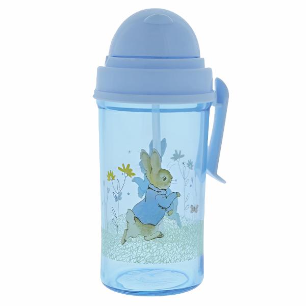 Flopsy and Peter Rabbit Reusable BPA Free Water Bottles - 9oz/270ml Blue, Pink, With Lid and Straw, Leak Proof, With Handle