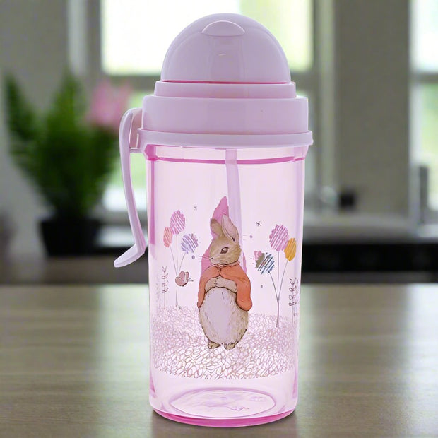 Flopsy and Peter Rabbit Reusable BPA Free Water Bottles - 9oz/270ml Blue, Pink, With Lid and Straw, Leak Proof, With Handle