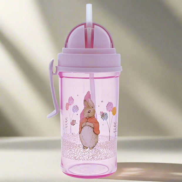 Flopsy and Peter Rabbit Reusable BPA Free Water Bottles - 9oz/270ml Blue, Pink, With Lid and Straw, Leak Proof, With Handle