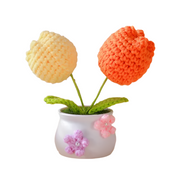 Hand-Crocheted Sunflower & Tulip Potted Plants | Handmade Knitted Flower Décor for Home & Office | No Maintenance, 15cm