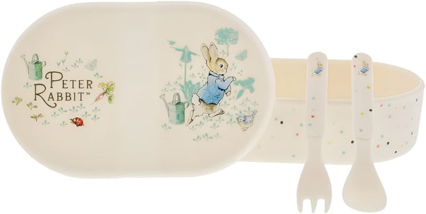 Beatrix Potter Flopsy and Peter Rabbit Lunch Box and Cutlery Set Multicolour, Multi grid, Lunch Containers for Kids & Baby, Back to School Supplies, Food Prep Lunch Container, Kitchen Gadgets