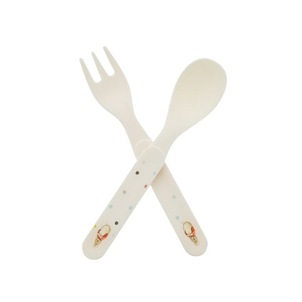 Peter Rabbit Collection: Flopsy Fork and Spoon Set - Certified Food Safe, Microwave & Dishwasher Safe, Feeding Accessories, Toddler Dinnerware, Eating Essential, Eco Friendly Feeding Utensils,