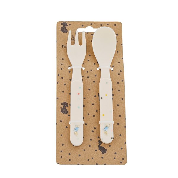 Peter Rabbit Collection: Flopsy Fork and Spoon Set - Certified Food Safe, Microwave & Dishwasher Safe, Feeding Accessories, Toddler Dinnerware, Eating Essential, Eco Friendly Feeding Utensils,