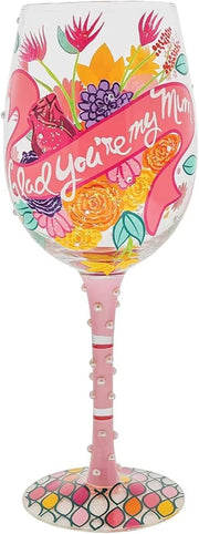 Glad You're My Mum Wine Glass  Floral Bouquet for Mum Edition