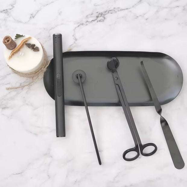 Candle Accessories Gift Set includes Candle Trimmer, Snuffer, Dipper and Tray  in a gift box. Pair with Matching Colour Candle Starters.