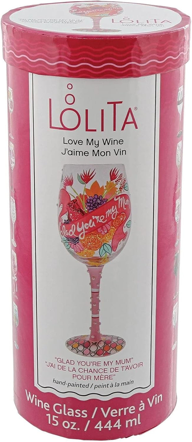 Glad You're My Mum Wine Glass  Floral Bouquet for Mum Edition