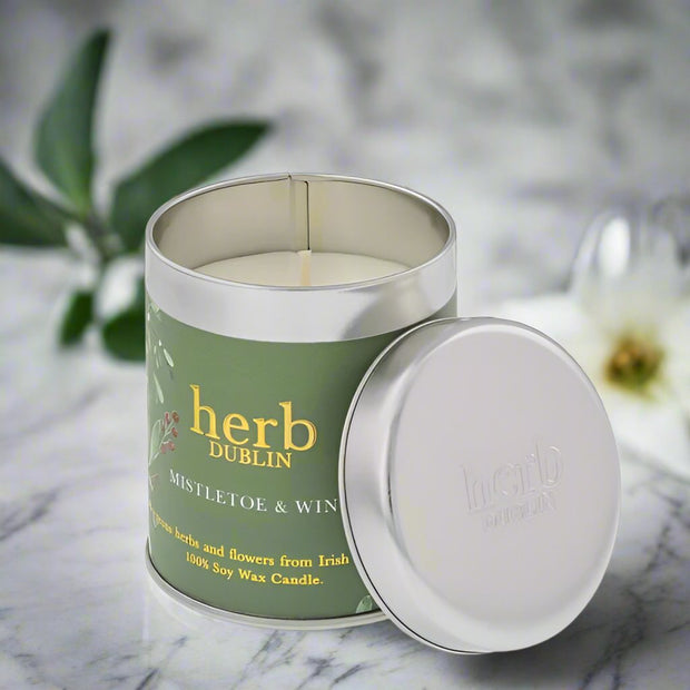 Herb Dublin Natural Wax Tin Candle Burn Time 40 Hrs Buttercup And Bee Balm, Lavender, Comfort And Joy, Lemongrass And Ginger, Mistletoe & Wine, Peppermint, Eucalyptus And Lime, Rhubarb And Fresh Garden Mint