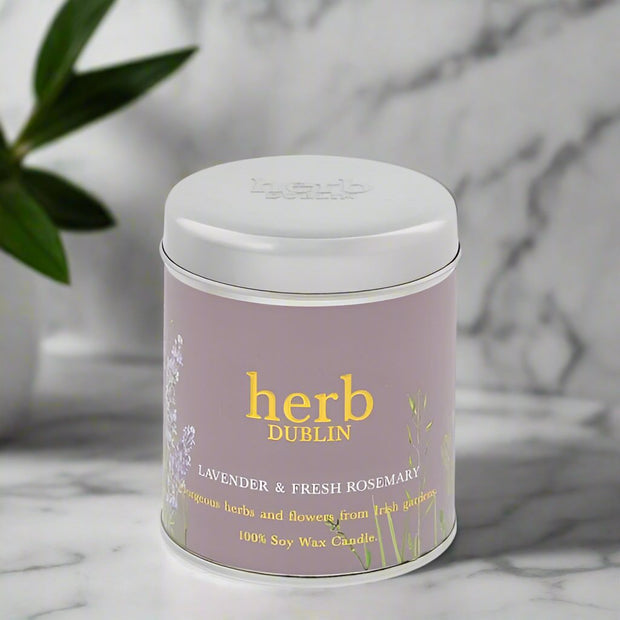 Herb Dublin Natural Wax Tin Candle Burn Time 40 Hrs Buttercup And Bee Balm, Lavender, Comfort And Joy, Lemongrass And Ginger, Mistletoe & Wine, Peppermint, Eucalyptus And Lime, Rhubarb And Fresh Garden Mint