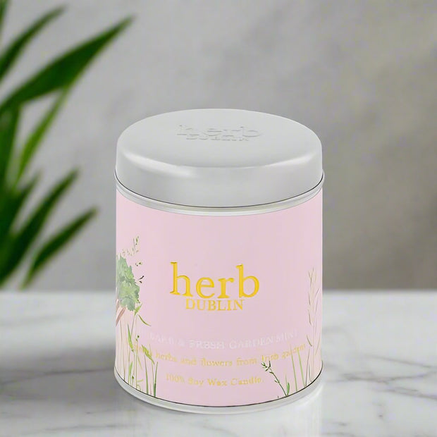 Herb Dublin Natural Wax Tin Candle Burn Time 40 Hrs Buttercup And Bee Balm, Lavender, Comfort And Joy, Lemongrass And Ginger, Mistletoe & Wine, Peppermint, Eucalyptus And Lime, Rhubarb And Fresh Garden Mint