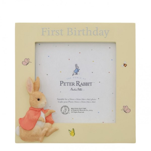 Beatrix Potter Peter Rabbit and Flopsy New Born and My First Birthday Photo Frame Holds 10cm x 10cm (4in x 4in) 1st Birthday Photo Frame Boy Girl Little One