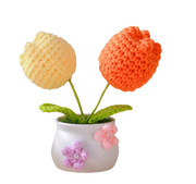 Hand-Crocheted Sunflower & Tulip Potted Plants | Handmade Knitted Flower Décor for Home & Office | No Maintenance, 15cm