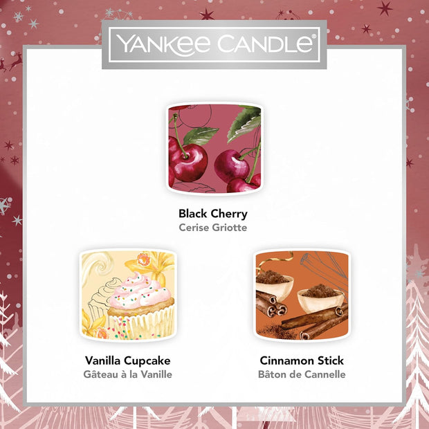 Holiday Scented Candle Gift Set – Festive Trio with Black Cherry, Vanilla Cupcake &amp; Cinnamon Stick Votive Candles