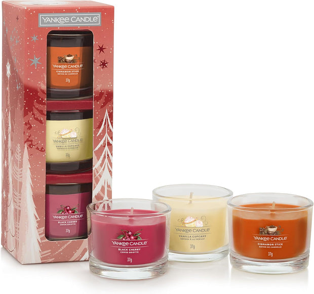 Holiday Scented Candle Gift Set – Festive Trio with Black Cherry, Vanilla Cupcake &amp; Cinnamon Stick Votive Candles