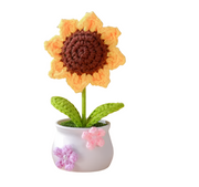 Hand-Crocheted Sunflower & Tulip Potted Plants | Handmade Knitted Flower Décor for Home & Office | No Maintenance, 15cm