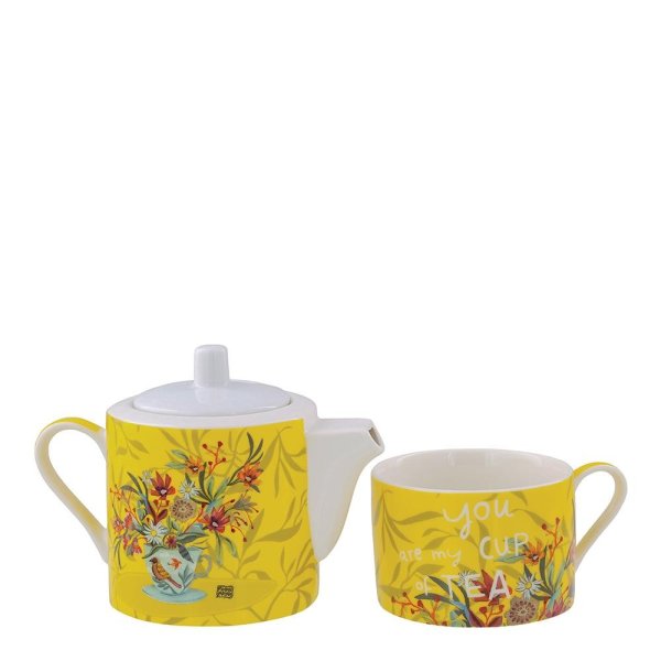 Tea-Time Gift Essentials: Cups & Tea-for-One Sets  Lovely Design Tea Pot & Cup Set | Ceramic Tea Pot Gift Set | Beautiful Printed Tea Pot for Home & Office