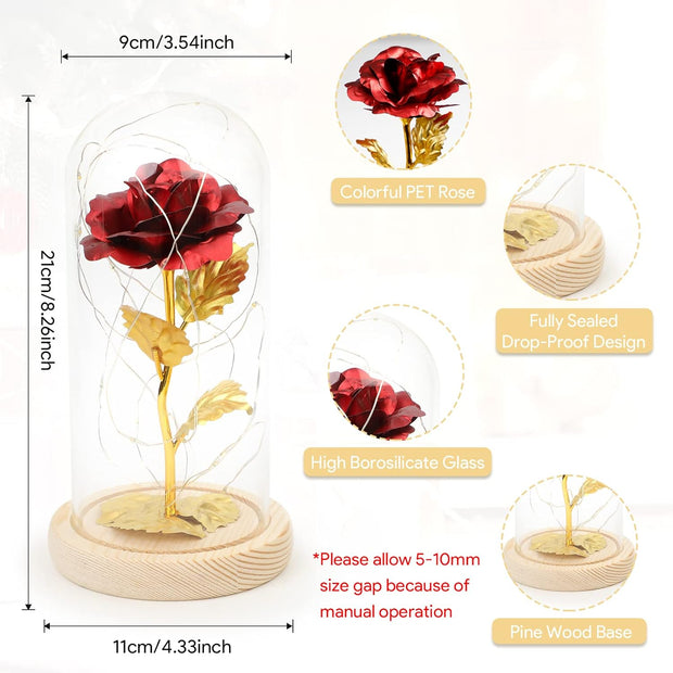 Galaxy Rose in Glass Dome with LED Light – Valentine's Day Gift & Décor with Free Batteries and Card
