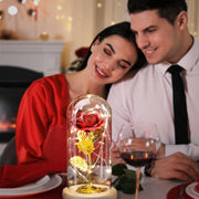 Galaxy Rose in Glass Dome with LED Light – Valentine's Day Gift & Décor with Free Batteries and Card