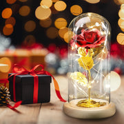 Galaxy Rose in Glass Dome with LED Light – Valentine's Day Gift & Décor with Free Batteries and Card