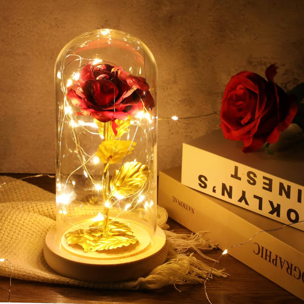 Galaxy Rose in Glass Dome with LED Light – Valentine's Day Gift & Décor with Free Batteries and Card