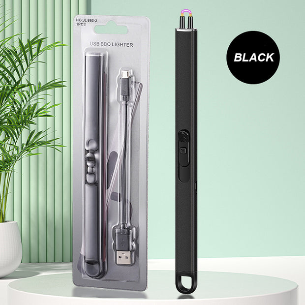 USB BBQ lighter with packaging on a light green background