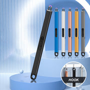 Black lighter with multiple color options on a blue background