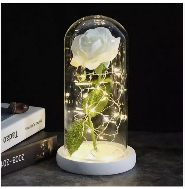 Galaxy Rose in Glass Dome with LED Light – Valentine's Day Gift & Décor with Free Batteries and Card