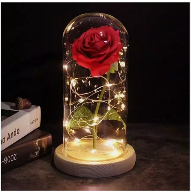 Galaxy Rose in Glass Dome with LED Light – Valentine's Day Gift & Décor with Free Batteries and Card