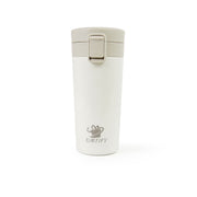 White insulated mug with beige lid on a white background