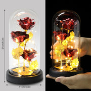 Galaxy Rose in Glass Dome with LED Light – Valentine's Day Gift & Décor with Free Batteries and Card