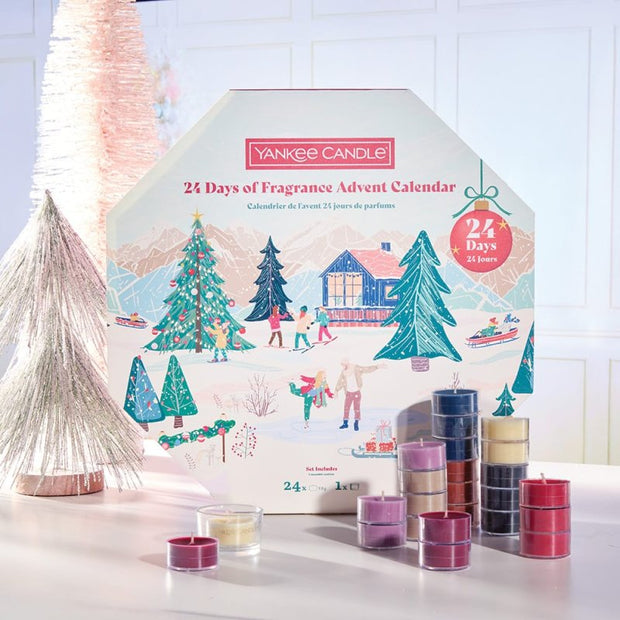 Yankee Candle 24 Days of Fragrance Advent Calendar with candles on a white background