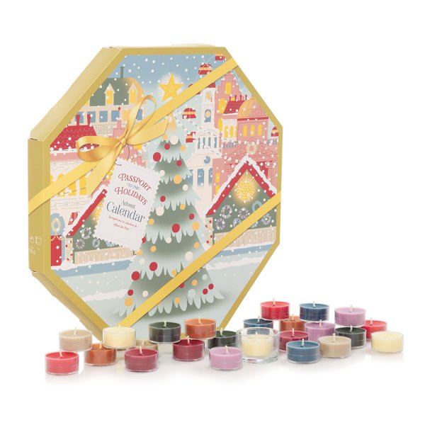 Yankee Candle - Advent Calendar Advent Wreath 2024 Christmas | 24 Tea Lights | 1 Tea Light Holder | Passport to the Holidays - DMTIFY