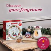 Yankee Candle product with packaging and scented wax melts on a wooden surface.